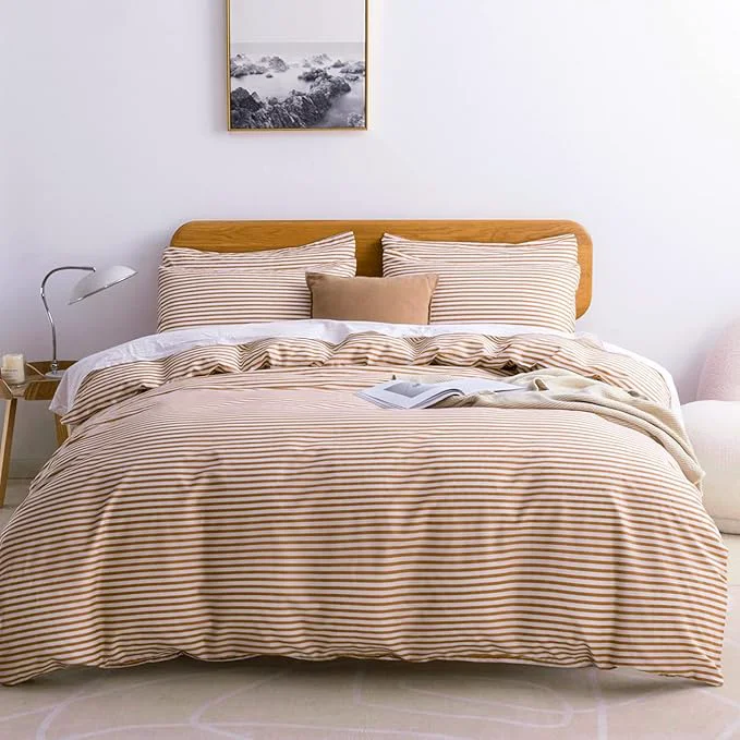 Effective JELLYMONI Twin Duvet Cover Set Cotton Duvet Cover 2 Pieces with Zipper Closure 1 Duvet Cover and 1 Pillowcase White with Rust Striped Reusable