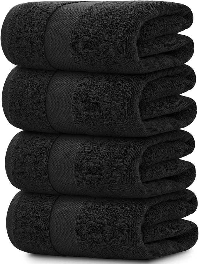 White Classic Luxury Black Bath Towels Extra Large Soft Cotton 700 GSM Healthy