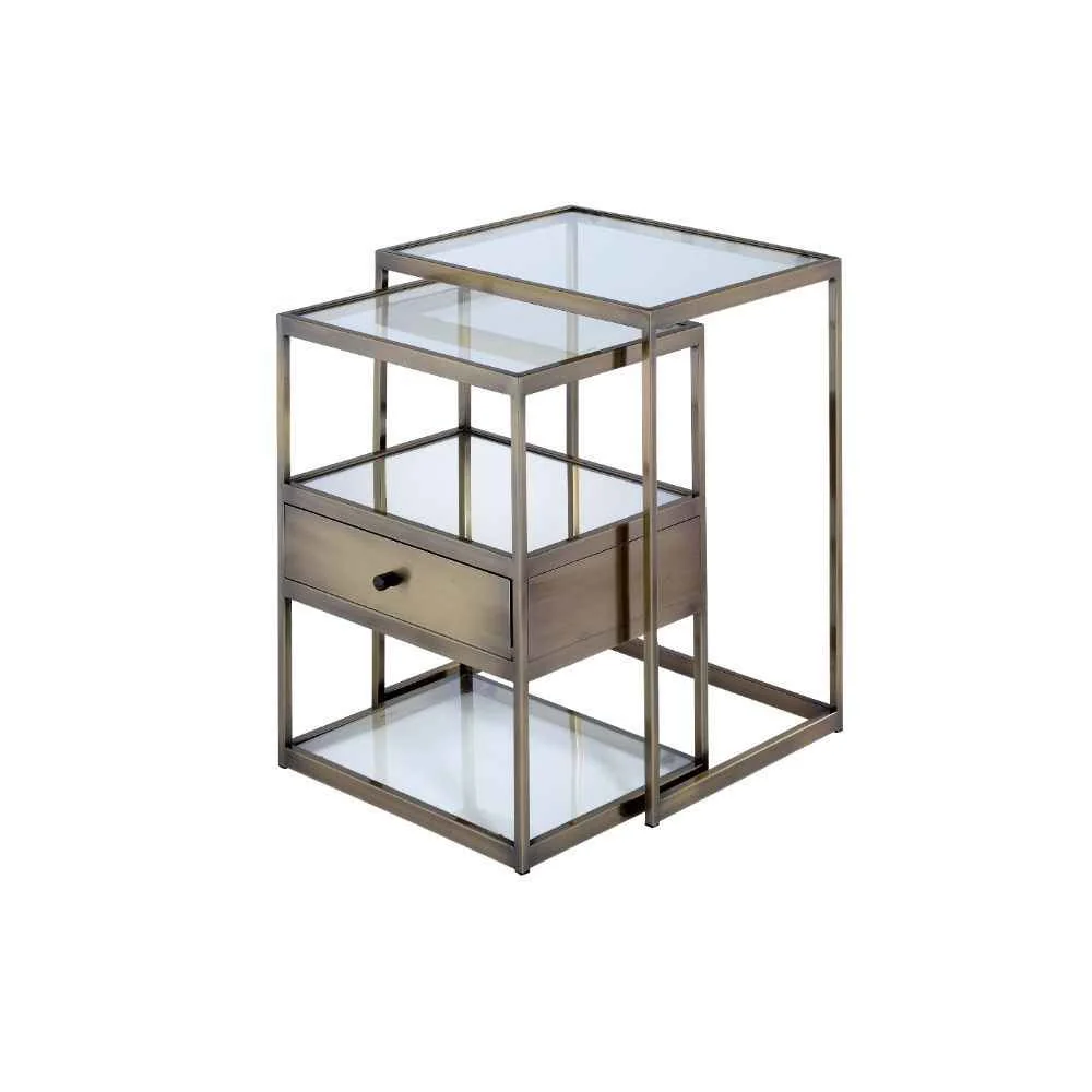 Fast Enca – Nesting Table Set – Clear Glass amp Antique Brass World-Class