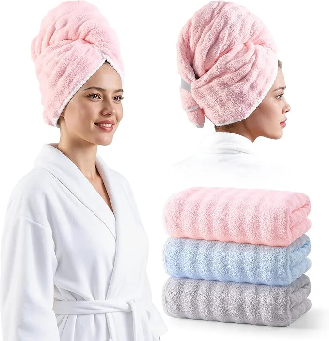 Crafted REDKISS 3 Pack Extra Large Microfiber Hair Towels Elegant
