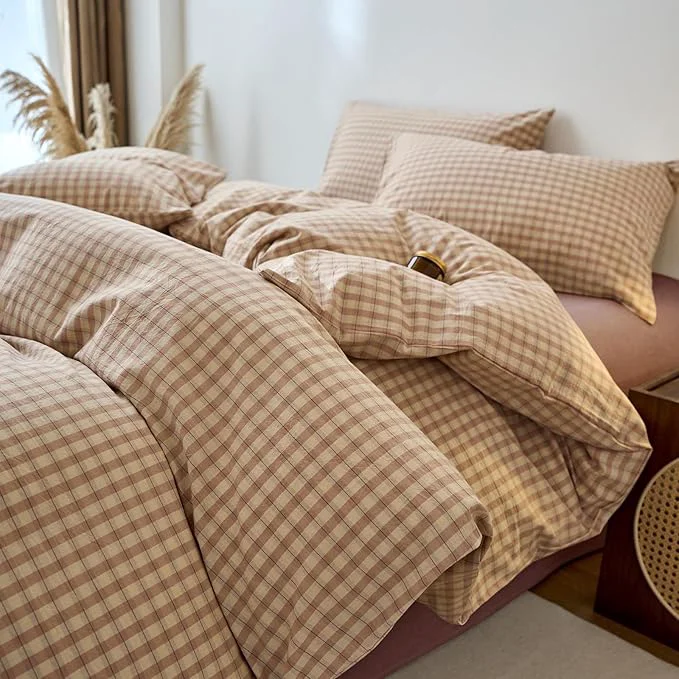 Efficient Gingham Duvet Cover Twin XL Blush Pink Washed Cotton Comforter Cover Twin XL Cute Plaid Checkered Zipper Duvet Cover Set with 2 Pillow Cases Boho Girls Bedding Set Vintage Duvet Protector Superior