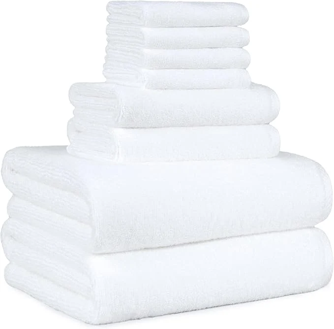 Responsible Amazon Basics Cotton Soft Quick-Dry 8-Piece Towel Set Bath Towels Modern