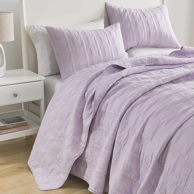 Fast HORIMOTE HOME Cotton Quilt Set Twin Size Lavender Pre-Washed 2-Piece Bedspread Coverlet Set Cozy Lightweight Stitching Decorative Bedding Cover with 1 Shams in Geometric Pattern for All Season Traditional