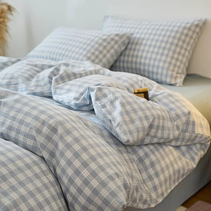 Carefully Designed Blue Gingham King Duvet Covers Washed Cotton Boho King Size Comforter Cover Soft Pattern Checkered Zipper Duvet Cover Set with 2 Pillow Cases Farmhouse Dorm Bedding Set Plaid Duvet Protector Top-Quality