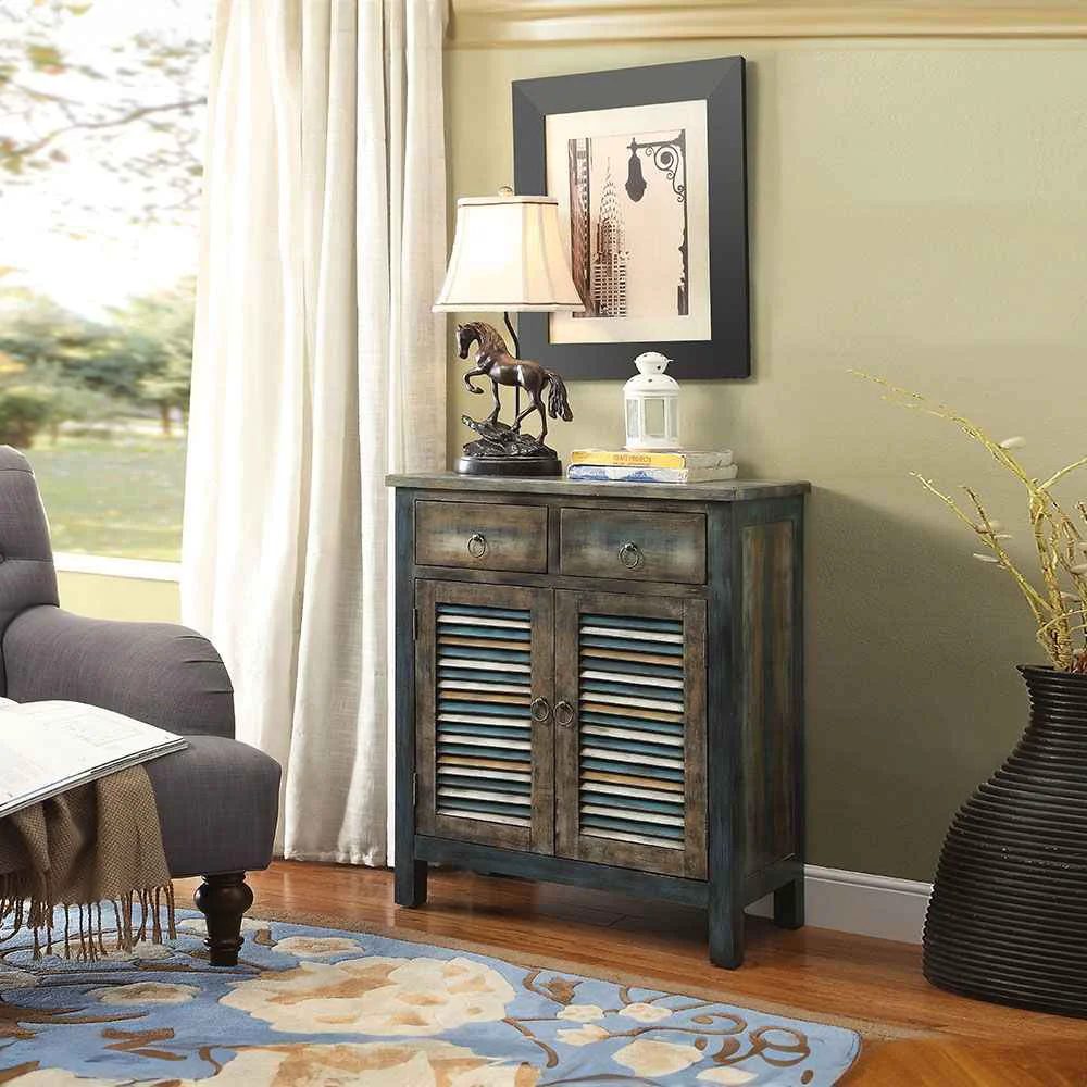 Green Glancio – Console Cabinet – Antique Oak amp Teal High-End