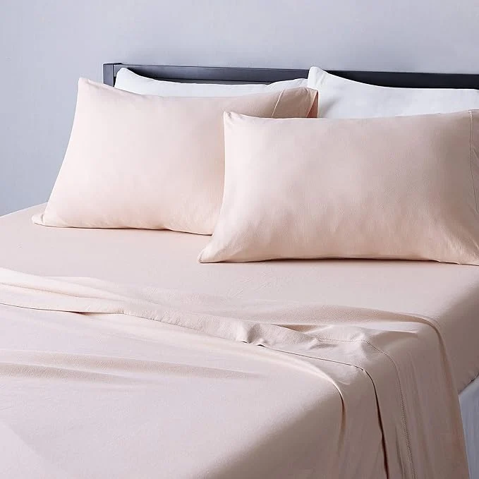 Sophisticated Amazon Basics 4 Piece Breathable Stretchy Jersey Knit Cotton Bed Sheet Set Includes Flat and Fitted Sheets Pillowcase Full Blush Premium
