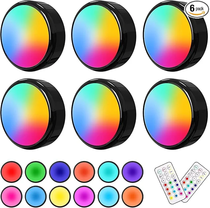 Stylish ILYXY LED Puck Lights with Remote 6 Pack Under Cabinet Lighting Battery Official