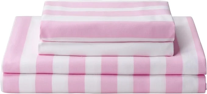 Fashionable Season Bed Sheet Set 3 Piece -Twin Size-Soft Durable Microfiber Bedding Sheet Set Deep Pocket Stain Fade amp Wrinkle Resistant Green and White Pinstripe Stripe Pink amp White Responsible