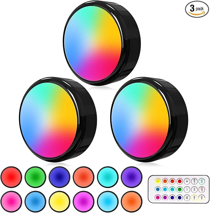 Organic ILYXY LED Puck Lights with Remote 3 Pack Under Cabinet Lighting Battery Refined