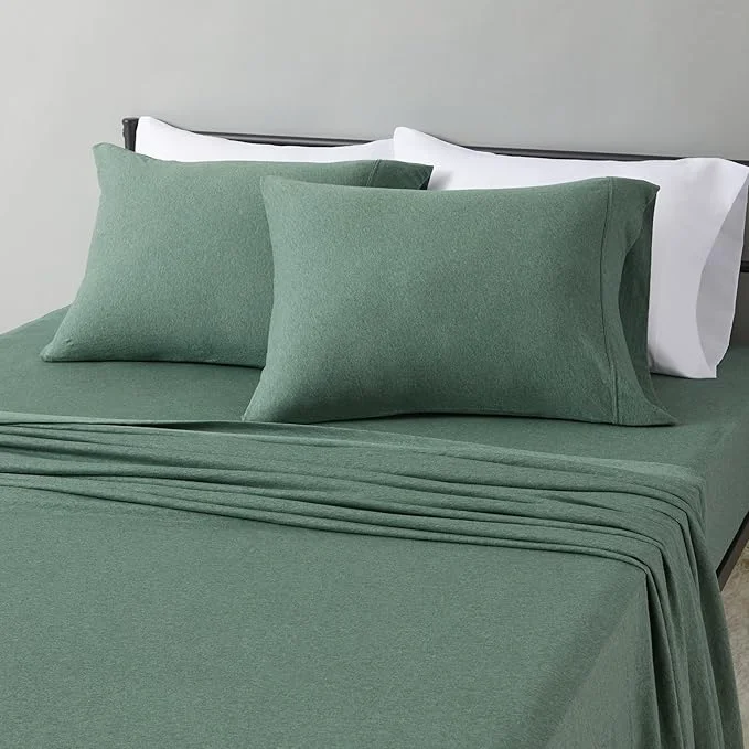 Advanced Amazon Basics Cotton Jersey Bed Sheet Set Full Olive Melange Solid Contemporary