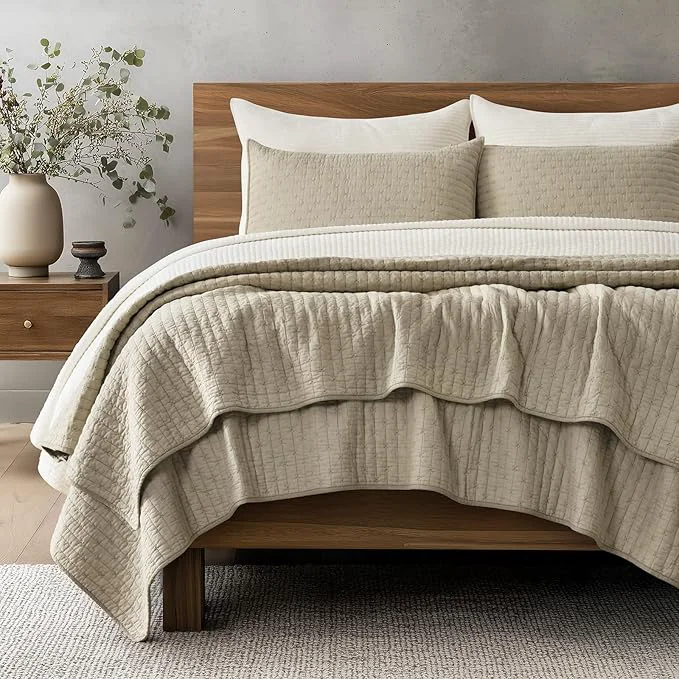 Traditional EVERGRACE Cross Stitch Pre-Washed Cotton Quilt Bedding Set King Size Oversized 3 Pieces Lightweight Bedspread Coverlet for All Season with 2 Matching Shams Driftwood 108 quot x96 quot Efficient