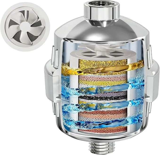 Stylish 25-Stage Shower Filter with Enhanced KDF Revitalizes Hair Skin Nails. Versatile