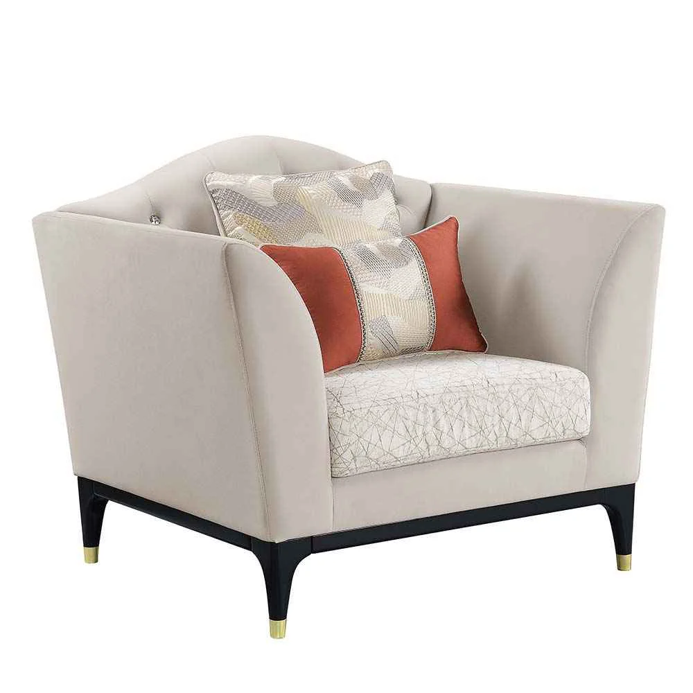 Innovative Tayden – Chair With 2 Pillows – Beige Velvet Elegant
