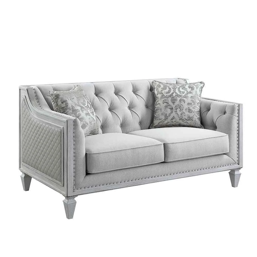 Optimized Katia – Loveseat With 2 Pillows – Light Gray Linen amp Weathered White Smooth