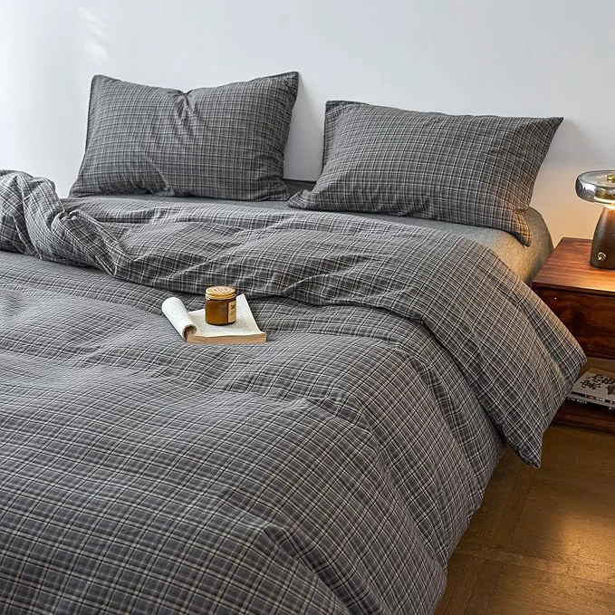Original Plaid Duvet Covers Twin XL Grey Washed Cotton Comforter Cover Twin XL Patterned Soft Checkered Boho Duvet Cover Set with Hidden Zipper Vintage Cute Bedding Set Farmhouse Duvet Protector Sophisticated