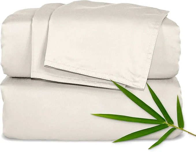 Solid Pure Bamboo Full Sheets Organic Viscose Derived from Bamboo Bed Sheet Set Luxuriously Soft amp Cooling Double Stitching 2 Year Quality Promise Full Creme Contemporary