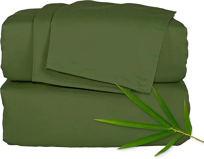 Solid Pure Bamboo Full Sheets Organic Viscose Derived from Bamboo Bed Sheet Set Luxuriously Soft amp Cooling Double Stitching 2 Year Quality Promise Full Pesto Lightweight