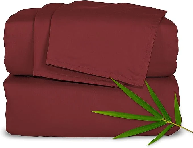 Professional Pure Bamboo California King Sheets Organic Viscose Derived from Bamboo Bed Sheet Set Soft amp Cooling Double Stitching 2 Year Quality Promise California King Merlot