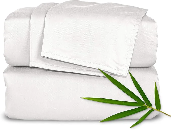 Efficient Pure Bamboo Queen Sheets Organic Viscose Derived from Bamboo Bed Sheet Set Luxuriously Soft amp Cooling Double Stitching 2 Year Quality Promise Queen White Powerful