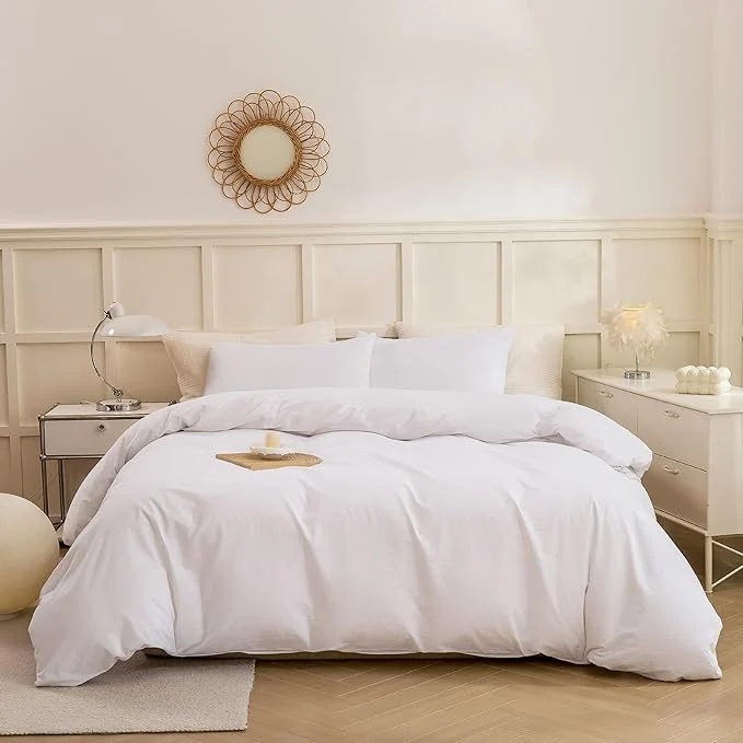 Practical ECOCOTT White Duvet Cover King Size – Washed Cotton Durable Soft Comfy Duvet Cover Set Lightweight and Breathable with Zipper Closure amp Corner Ties White 104 39 39 x90 39 39 Sustainable