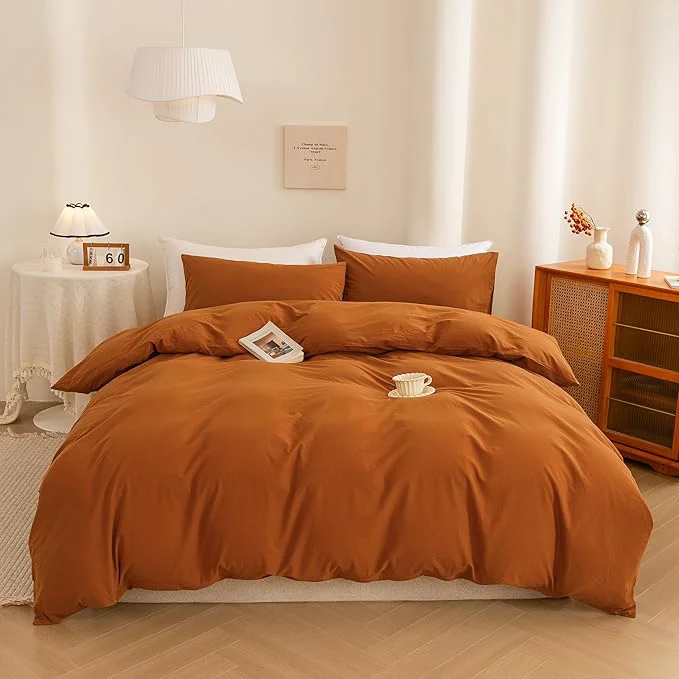 Consistent ECOCOTT Washed Cotton Duvet Cover Full Size – Soft amp Breathable Linen Feel Bedding Set 3 Pieces Orange Comforter Cover with Zipper Closure for All Seasons Exceptional