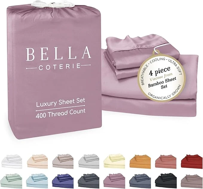 Dependable Bella Coterie Luxury Bamboo Viscose Cal King Size Sheet Set Organically Grown Ultra Soft Cooling for Hot Sleepers 18 quot Deep Pocket Lilac Selected