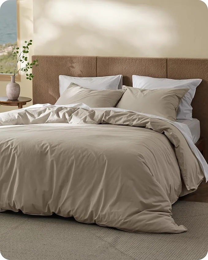Easy-to-Use Bedsure Cotton Duvet Cover Queen – Luxury Slub Weave Cotton Duvet Cover Set PureWoven Bedding Set with a Linen Like Textured Easy Change Tannish Linen Grey 90 quot x 90 quot Environmentally Friendly
