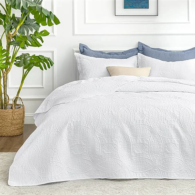 Elegant Love 39 s cabin Quilts for Queen Bed White Bedspreads – Soft Bed Summer Quilt Lightweight Microfiber Bedspread- Modern Style Coin Pattern Coverlet for All Season – 3 Piece 1 Quilt 2 Pillow Shams Recyclable