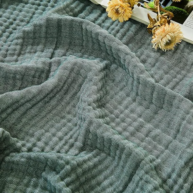 Elegant EMME Cotton Muslin Large Throw Blanket Couch Breathable Gauze Soft Lightweight Bed Blankets Adults Heather Forest Green 50 quot x70 quot High-Quality
