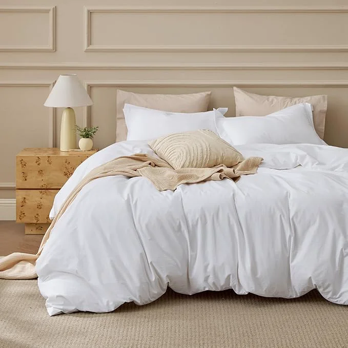 Fast Bedsure Washed Cotton Duvet Cover Twin – Bright White Minimalist Bedding Set Linen Like – PureWoven Plain Simple amp Soft Comforter Cover for All Seasons Bright White Twin 68 quot x90 quot Luxury