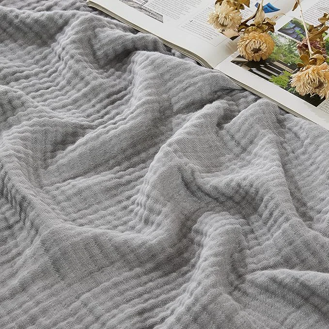 Solid EMME Cotton Muslin Large Throw Blanket Couch Breathable Gauze Soft Lightweight Bed Blankets Adults Heather Grey 50 quot x70 quot Superior