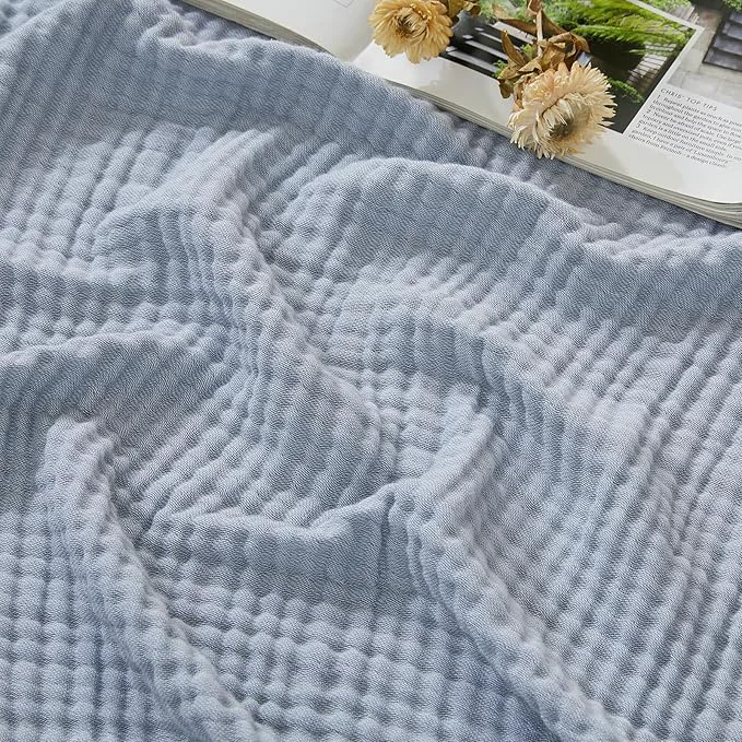 Superior EMME Cotton Muslin King Blanket Bed Layering Bedspread Coverlet Breathable Gauze Soft Lightweight Blankets Heather Dusty Blue 108 quot x90 quot Dependable