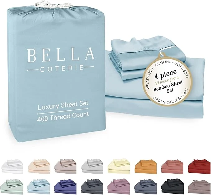 Artisan Bella Coterie Luxury Bamboo Viscose 34 Split Top King Size Sheet Set 1 Fitted Sheet for Sleep Number amp Adjustable Beds Organically Grown Cooling amp Soft 18 Deep Pocket Coastal Blue Innovative