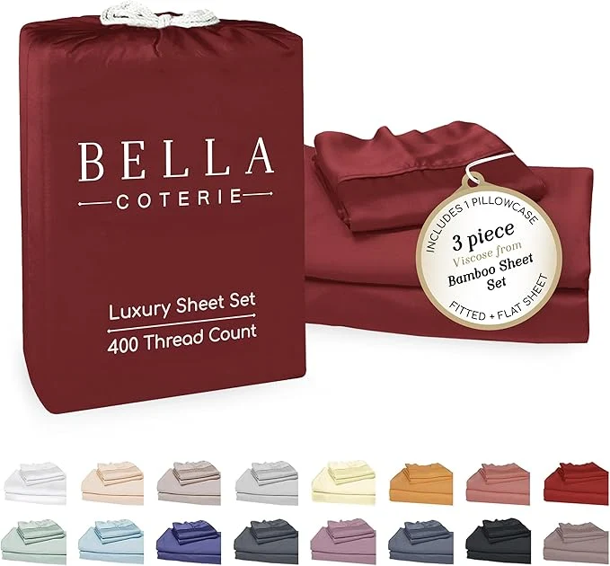 Optimized Bella Coterie Luxury Bamboo Viscose Twin Size Sheet Set Organically Grown Ultra Soft Cooling for Hot Sleepers 18 quot Deep Pocket Merlot Traditional