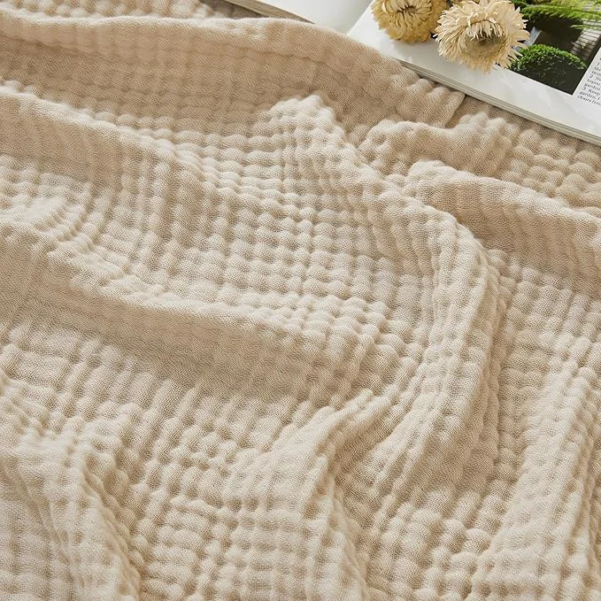 Solid EMME Cotton Muslin Queen Blanket Bed Layering Bedspread Coverlet Breathable Gauze Soft Lightweight Blankets Heather Beige 90 quot x90 quot Secure