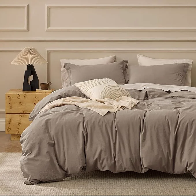 Unique Bedsure Washed Cotton Duvet Cover Cal King – Light Brown Minimalist Bedding Set Linen Like – PureWoven Plain Simple amp Soft Comforter Cover for All Seasons Light Brown California King 104 quot x98 quot Easy-to-Use