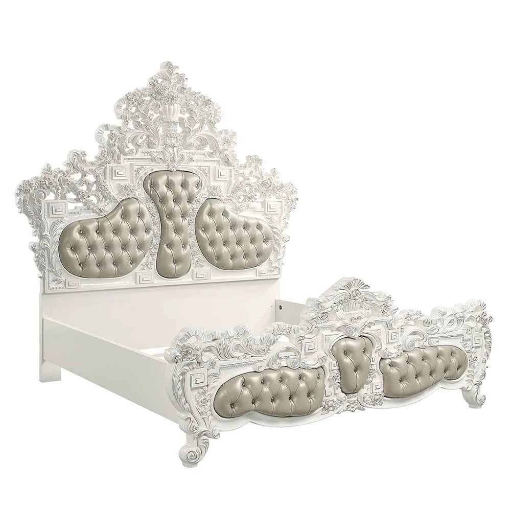 Flexible Vanaheim – Eastern King Bed – Beige Synthetic Leather amp Antique White Next-Generation