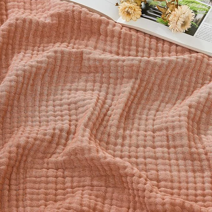 Flexible EMME Cotton Muslin Twin Blanket Breathable Gauze Blanket Soft Lightweight Blankets Adults Gifts for Women Orange Red 60 quot x80 quot Professional