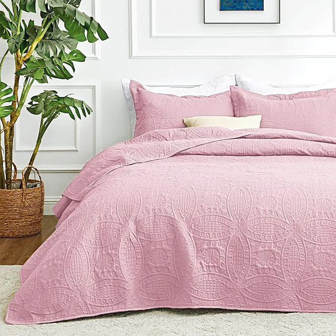 Original Love 39 s cabin King Size Quilt Set Pink Bedspreads – Soft Bed Summer Lightweight Bedspread Comforter – Modern Style Coin Pattern Coverlet for All Season – 3 Pieces 1 Quilt 2 Pillow Shams Verified