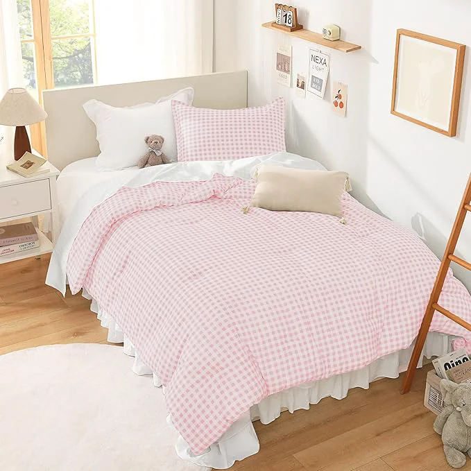 Reliable Andency Pink Gingham Comforter Set Twin 66x90Inch Blush Checkered Grid Plaid Buffalo Bed Set for Girls Boys Kids Teens 2 Pieces Lightweight Polyester Geometric Preppy Bedding Secure