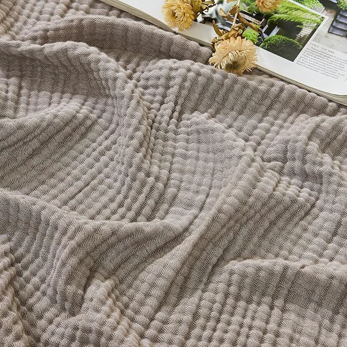Innovative EMME Cotton Muslin Large Throw Blanket Couch Breathable Gauze Soft Lightweight Bed Blankets Adults Heather Brown 50 quot x70 quot Sustainable