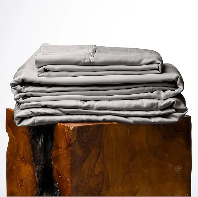 Sustainable Olive Crate Tencel Lyocell Eucalyptus Split King Sheets for Adjustable Bed – Cooling Tencel Sheets for Hot Sleepers with 16 Inch Deep Pocket Fit – Stone Gray 5-Piece Set Artisan