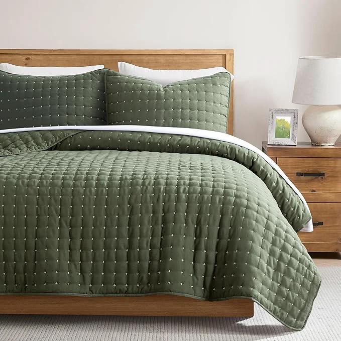 Unique WDCOZY Twin Quit Size Bedding Sets with Pillow Sham Lightweight Soft Bedspread Coverlet Quilted Blanket Thin Comforter Bed Cover for All Season 2 Pieces 68×90 inches Moss Green Next-Generation