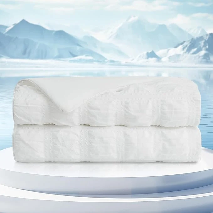 Powerful Cozy Bliss Cooling Comforter Seersucker Plaid Twin Size Q-Max 0.45 Lightweight Cooling Blanket Breathable Silk Smooth Summer Bedding Quilt for Hot Sleepers Night Sweats White Carefully Designed