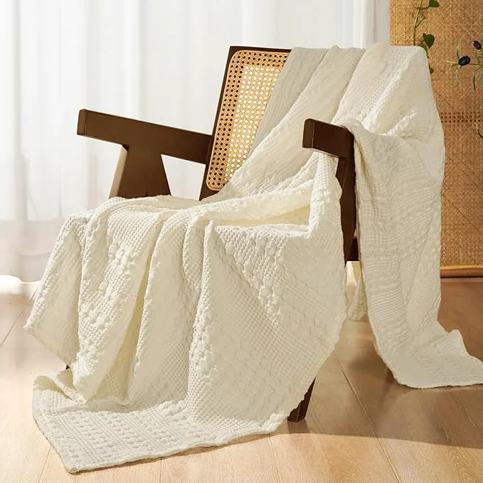 Easy-to-Use PHF Cotton Waffle Weave Throw Blanket Soft Lightweight Breathable Cozy Throws for Couch Bed Sofa Luxury Aesthetic Blanket Gift for Home Decor amp Office 50 quot x60 quot Cannoli Cream Next-Generation