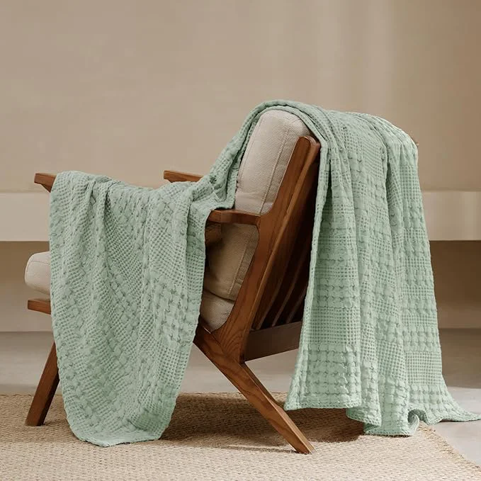 Selected PHF Cotton Waffle Weave Throw Blanket Soft Lightweight Breathable Cozy Throws for Couch Bed Sofa Luxury Aesthetic Blanket Gift for Home Decor amp Office 50 quot x60 quot Mint Green Expertly Made