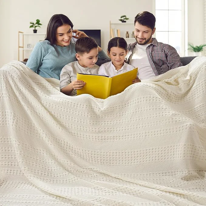 Solid PHF Cotton Waffle Blanket Oversized King 120 quot x120 quot Lightweight Breathable Extra Large 10 39 x10 39 Blankets for Bed Giant Big Luxury Aesthetic Woven Bedding for Home Decor Ivory Superior