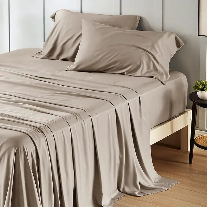 Stylish Bedsure California King Sheet Sets Cooling Sheets Rayon Derived from Bamboo Deep Pocket Up to 16 quot PureWoven Breathable amp Soft Hotel Luxury Silky Bedding for Hot Sleepers Simply Taupe Professional