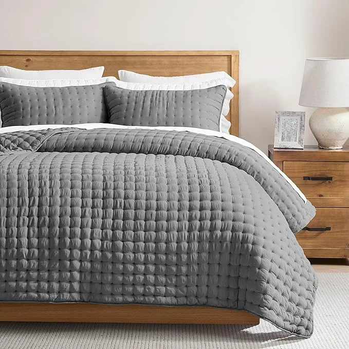 High-Performance WDCOZY Dark Grey King Size Quilt Bedding Sets with Pillow Shams Deep Lightweight Bedspread Coverlet Quilted Blanket Thin Comforter Bed Cover All Season Summer Spring 3 Pieces 104×90 inches Eco-Friendly