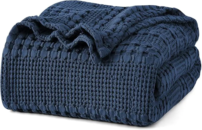 Prestigious PHF Cotton Waffle Weave Blanket King Size for Bed Soft Lightweight amp Breathable for Spring and Summer All-Season Comfort Luxury Aesthetic Blanket for Home Decor 108 quot x90 quot Blue Sapphire Durable